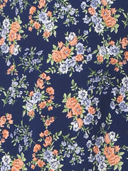 Floral Print V-Neck Long Sleeve Smocked Waist Midi Dress