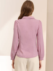 Peter Pan Collar Chiffon Bow Tie Neck Puff Sleeve Button Blouse