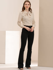 Peter Pan Collar Chiffon Bow Tie Neck Puff Sleeve Button Blouse