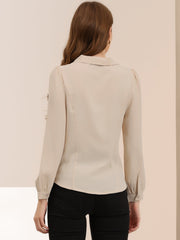 Peter Pan Collar Chiffon Bow Tie Neck Puff Sleeve Button Blouse