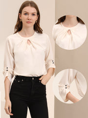 Office Keyhole Pleated 3/4 Sleeve Chiffon Blouse