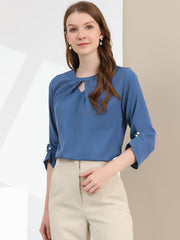 Office Keyhole Pleated 3/4 Sleeve Chiffon Blouse