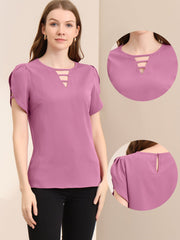 Cutout Round Neck Cap Sleeve Casual Top