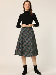 Christmas Tartan Plaid High Waist Belted Vintage A-Line Midi Skirt