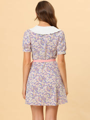 Peter Pan Collar Flowy Short Sleeve Ruffle Summer Floral Shirt Dress