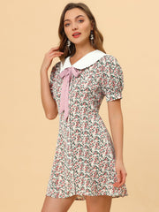 Peter Pan Collar Flowy Short Sleeve Ruffle Summer Floral Shirt Dress