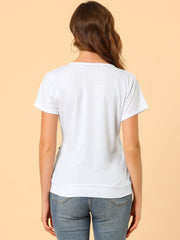 Wrap V Neck Short Sleeve Button Decor Ruched Top