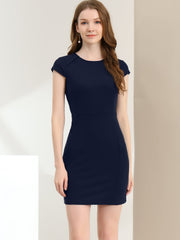 Cap Sleeve Basic Slim Fit Work Mini Bodycon Dress