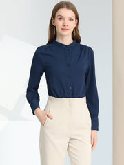 Mandarin Collar Long Sleeve Button Down Office Shirt