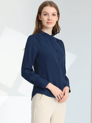 Mandarin Collar Long Sleeve Button Down Office Shirt