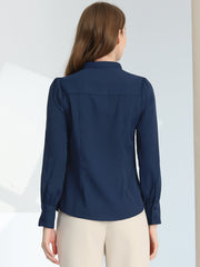 Mandarin Collar Long Sleeve Button Down Office Shirt