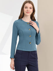 Fall Casual Jacket Elegant Button Front Work Office Blazer