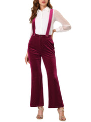 Velvet Wide Leg Retro Shiny Glitter Overalls Jumpsuits Pants
