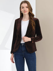 Solid Shawl Collar Single Button Velvet Blazer