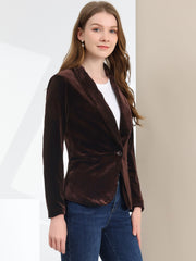 Solid Shawl Collar Single Button Velvet Blazer