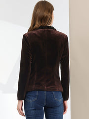 Solid Shawl Collar Single Button Velvet Blazer