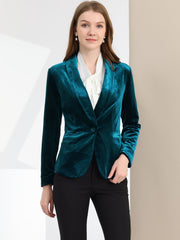 Shawl Collar Single Button Velvet Solid Office Work Jacket Blazer
