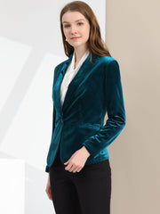 Shawl Collar Single Button Velvet Solid Office Work Jacket Blazer