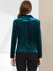 Shawl Collar Single Button Velvet Solid Office Work Jacket Blazer