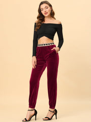 Casual Elastic Waist Athleisure Ankle Length Velvet Joggers Pants
