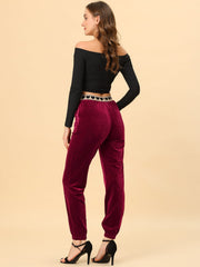 Casual Elastic Waist Athleisure Ankle Length Velvet Joggers Pants