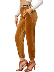 Casual Elastic Waist Athleisure Ankle Length Velvet Joggers Pants