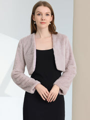 Faux Fur Evening Open Front Bolero Cropped Jacket Shrug