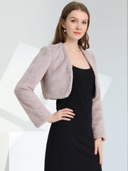 Faux Fur Evening Open Front Bolero Cropped Jacket Shrug