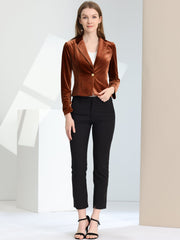 Single Button Velvet Lapel Business Crop Blazer Jacket