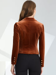 Single Button Velvet Lapel Business Crop Blazer Jacket