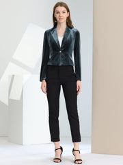 Single Button Velvet Lapel Business Crop Blazer Jacket
