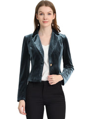 Single Button Velvet Lapel Business Crop Blazer Jacket
