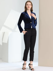 Single Button Velvet Lapel Business Crop Blazer Jacket