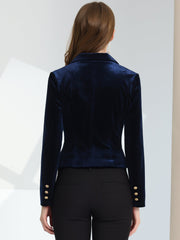 Single Button Velvet Lapel Business Crop Blazer Jacket
