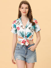 Hawaiian Floral Leaves Tropical Button Down Shirt