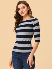Halloween 3/4 Sleeve T-shirt Casual Boat Neck Slim Fit Tee