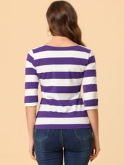Halloween 3/4 Sleeve T-shirt Casual Boat Neck Slim Fit Tee