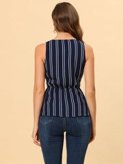 Sleeveless V Neck Tie Waist Asymmetric Hem Wrap Peplum Top
