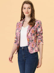 Open Front Notch Lapel Floral Business Casual Suit Blazer