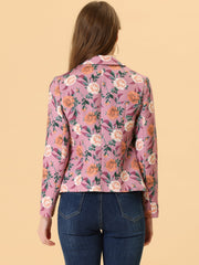 Open Front Notch Lapel Floral Business Casual Suit Blazer