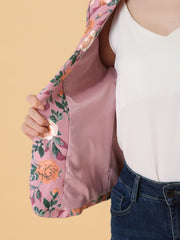 Open Front Notch Lapel Floral Business Casual Suit Blazer