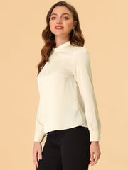 Satin Blouse Puff Sleeve Stand Collar Work Top