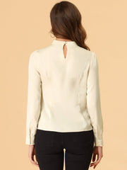 Satin Blouse Puff Sleeve Stand Collar Work Top