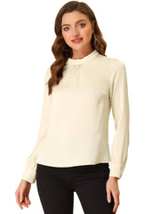 Satin Blouse Puff Sleeve Stand Collar Work Top