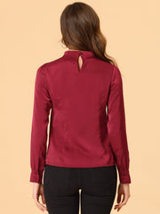 Satin Blouse Puff Sleeve Stand Collar Work Top
