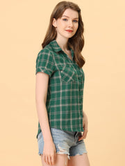 Cotton Classic Button Down Plaid Short Sleeve Shirt