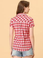 Cotton Classic Button Down Plaid Short Sleeve Shirt