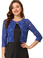 Elegant Sheer Floral Lace Cropped Bolero Shrug