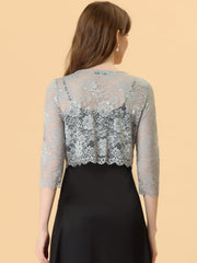 Elegant Sheer Floral Lace Cropped Bolero Shrug