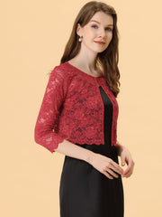 Elegant Sheer Floral Lace Cropped Bolero Shrug